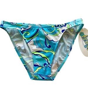 NWT Heatwave blue retro Pucci style print bikini bottom Size Medium